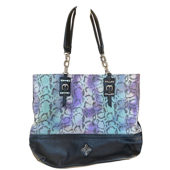 Vera Wang Metallic Purple Aqua Blue Gray Shoulder Purse Bag 12.5" Tall (READ) - Picture 5 of 16